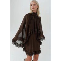 Rüschen-Minikleid mit hohem Stehkragen