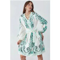 Gemustertes A-Linien-Minikleid mit Gürtel