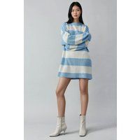Gestreiftes Strick-Minikleid mit Rundhalsausschnitt