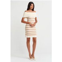 Gestreiftes geripptes Off-Shoulder-Minikleid