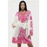 Paisley-Minikleid mit V-Ausschnitt und Gürtel