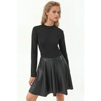 Mini-Kleid mit Materialmix und Stehkragen