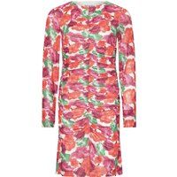 Langarmkleid mit Blumenmuster und Raffungen