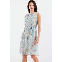 Gemustertes ärmelloses Minikleid mit Gürtel