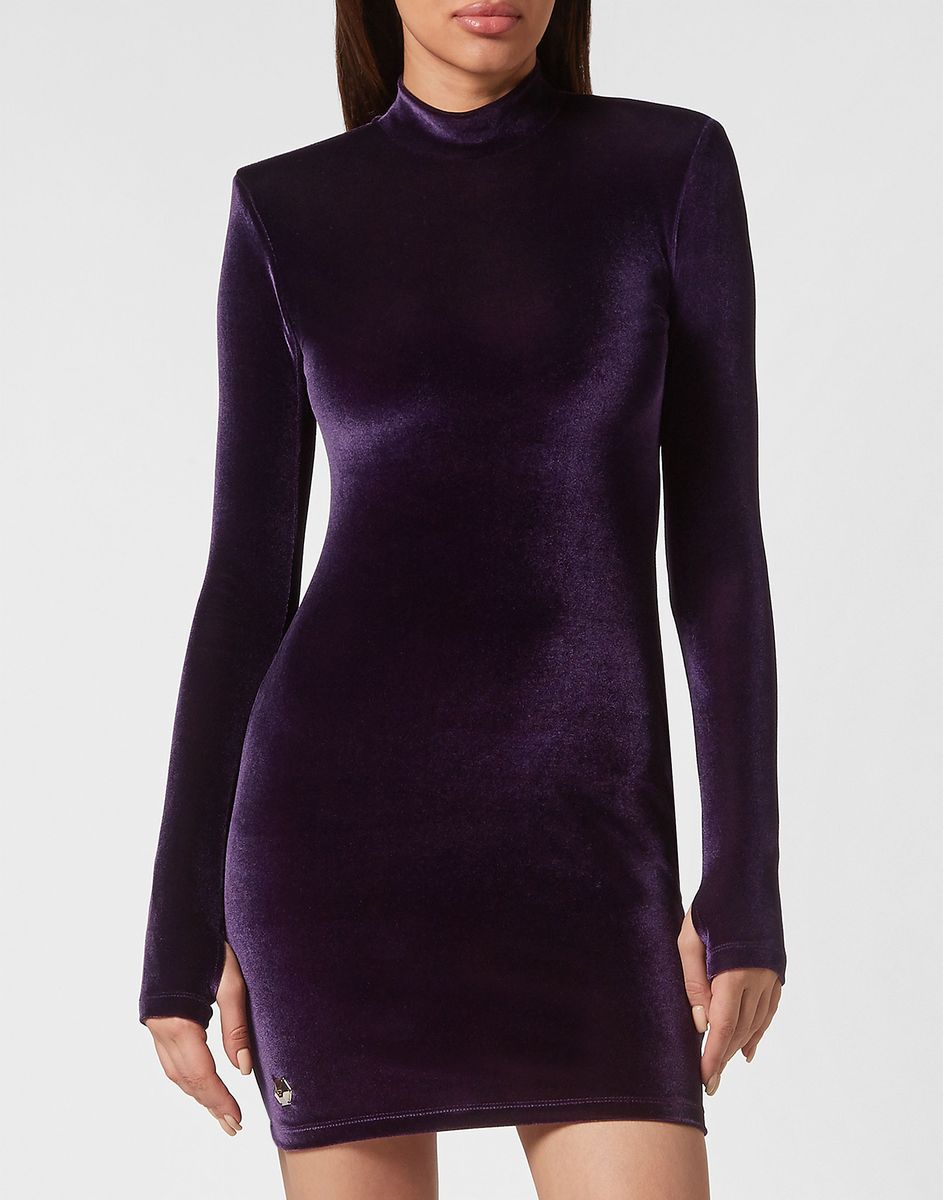 Chenille-Minikleid mit Stehkragen