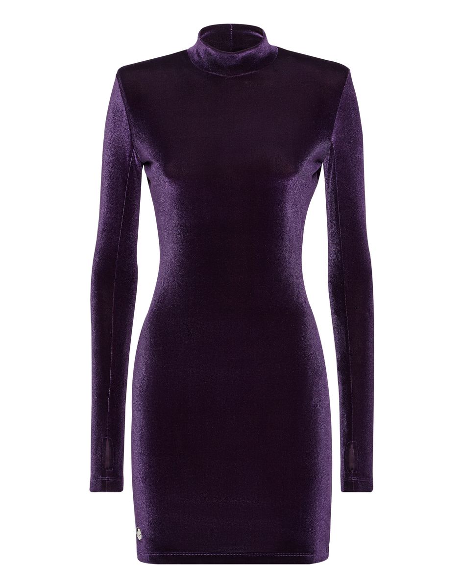 Chenille-Minikleid mit Stehkragen