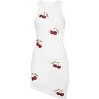 Geripptes Minikleid mit Kirsch-Kristallverzierung