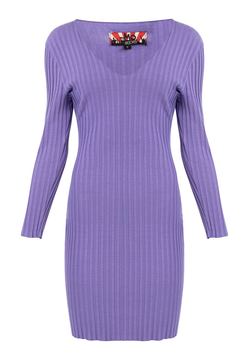 Breit geripptes Kleid mit V-Ausschnitt