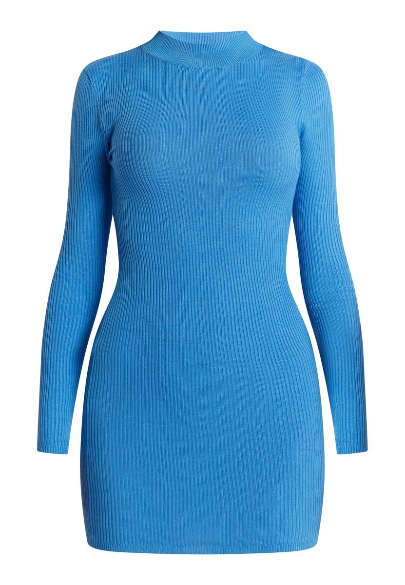 Rippstrick-Minikleid mit Stehkragen