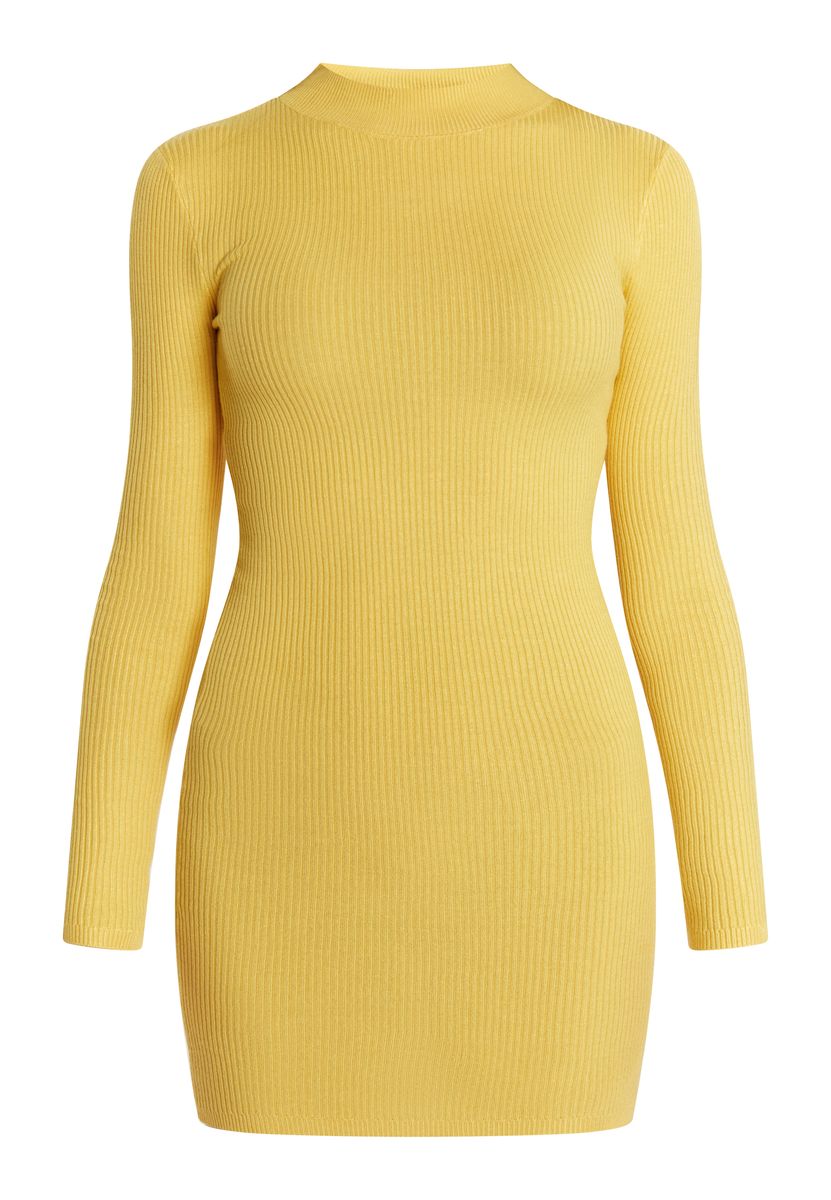 Geripptes Minikleid mit Stehkragen