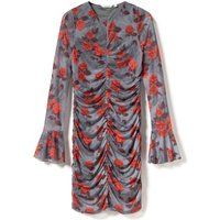 Drapiertes Mini-Netzkleid mit Blumenprint