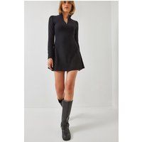 Rippstrick-Minikleid mit halbem Reißverschluss