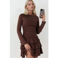 Langärmeliges Mini-Kleid mit Rüschenstufen
