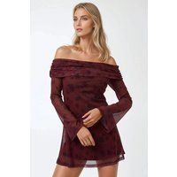 Florales Off-Shoulder Mesh-Minikleid
