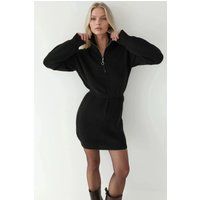 Geripptes Mini-Strickkleid mit Reißverschlusskragen