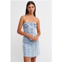 Trägerloses Denim-Minikleid mit Knöpfen