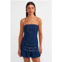 Trägerloses Denim-Korsett-Minikleid