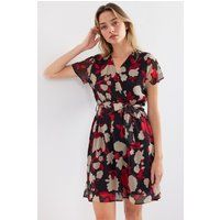 Florales V-Ausschnitt Minikleid mit Gürtel