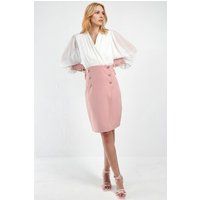 Zweifarbiges Midi-Kleid mit Knöpfen