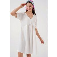 Besticktes V-Ausschnitt Babydoll-Minikleid