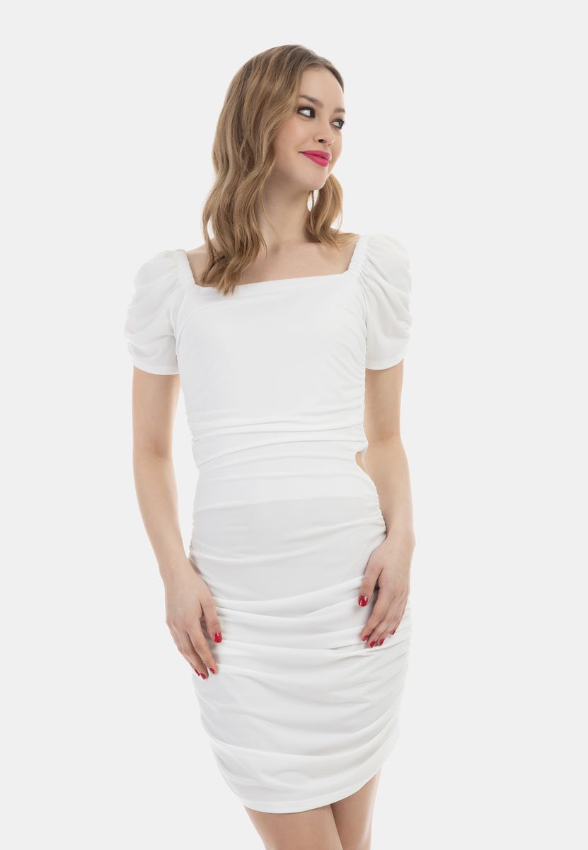 Minikleid mit Raffungen und Puffärmeln