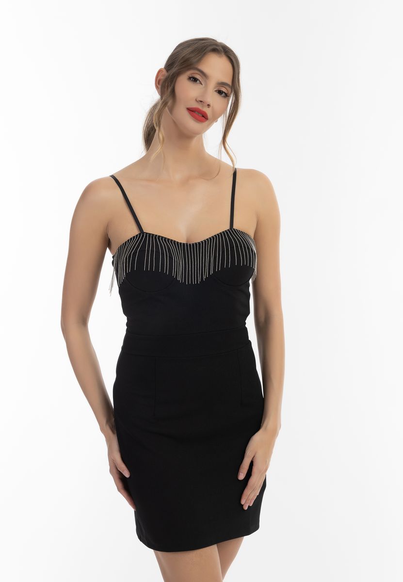 Minikleid mit Perlenketten-Details