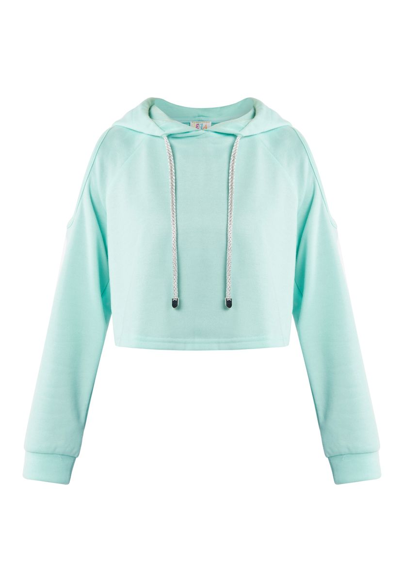 Kurzer Cold-Shoulder-Hoodie mit glitzernden Kordeln
