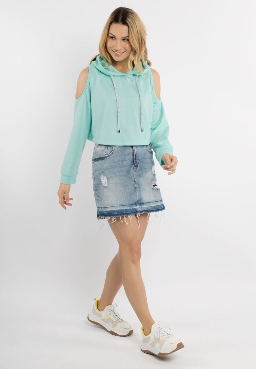 Kurzer Cold-Shoulder-Hoodie mit glitzernden Kordeln