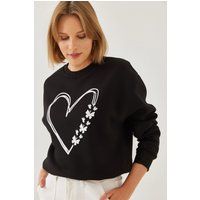Lockerer Baumwoll-Sweatshirt mit Herzgrafik