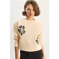 Besticktes Baumwoll-Sweatshirt mit Blumen