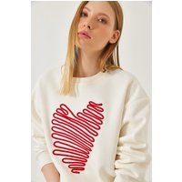 Baumwoll-Sweatshirt mit Herz-Stickerei