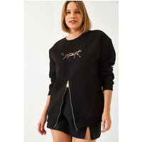 Besticktes Panther-Sweatshirt mit Reißverschluss
