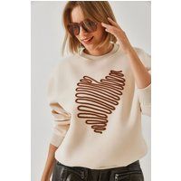 Besticktes Baumwoll-Sweatshirt mit Herz-Motiv