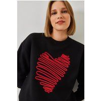 Baumwoll-Sweatshirt mit Herz-Stickerei