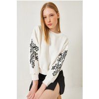 Besticktes Sweatshirt mit Rundhalsausschnitt