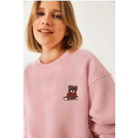 Besticktes Teddybär-Crop-Sweatshirt