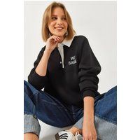 Besticktes Polo-Kragen Sweatshirt