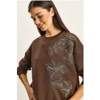 Lockeres Sweatshirt mit floraler Paillettenverzierung