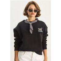Verziertes Rundhals-Sweatshirt mit Leoparden-Halstuch