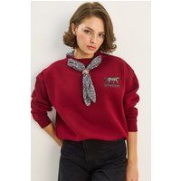Besticktes Sweatshirt mit Schal-Accessoire