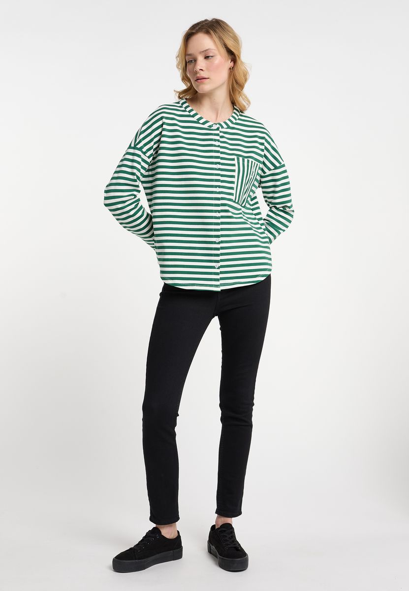 Maritime gestreifte Sweatjacke mit Knöpfen