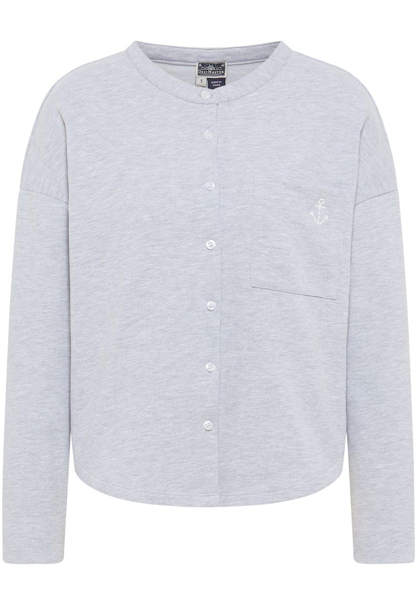 Sweatjacke mit Knopfleiste und Brusttasche