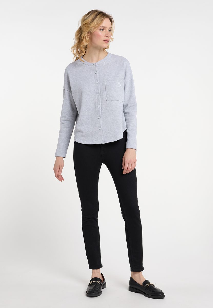 Sweatjacke mit Knopfleiste und Brusttasche