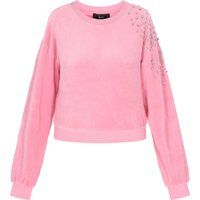 Samt-Sweatshirt mit Kristallbesatz und überschnittener Schulter