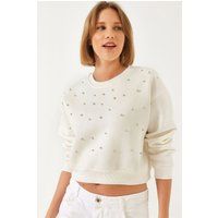 Kurzes Sweatshirt mit Silberperlen
