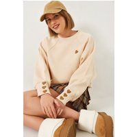 Besticktes Rundhals-Sweatshirt mit Herzdetails