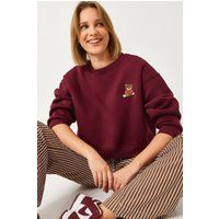 Besticktes Cropped-Sweatshirt mit Teddybär