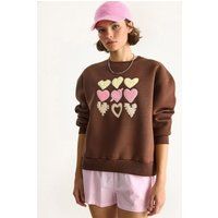 Lässiges Crewneck-Sweatshirt mit Herz-Patches