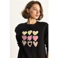 Sweatshirt mit Herz-Patch-Applikationen