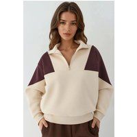 Color-Block-Sweatshirt mit halbem Reißverschluss